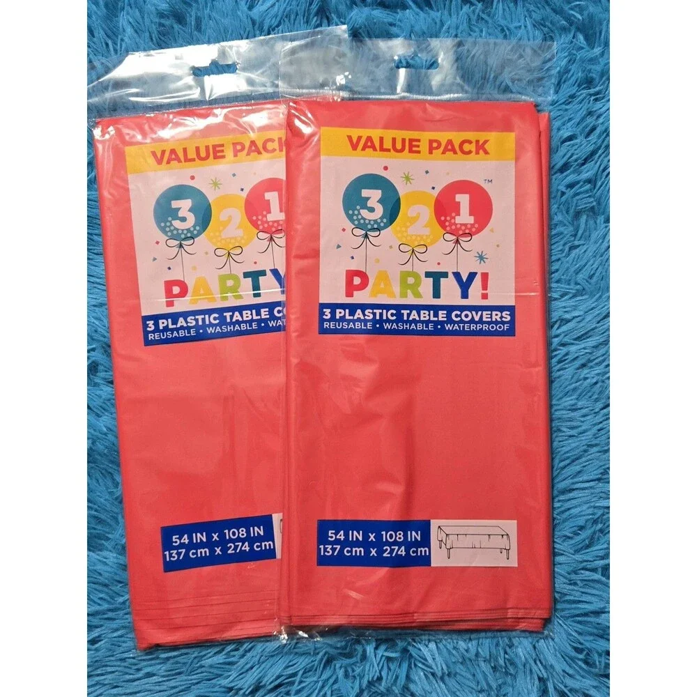 321 Party! 2-3ct Packs Red Plastic  Reusable Tablecover 54 x 108 Rectangular